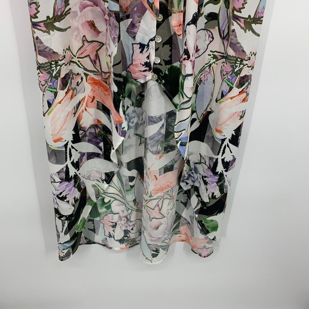 Johanne Beck Dress Floral Print V Neck Button Down Hi Lo Maxi - Picture 8 of 13
